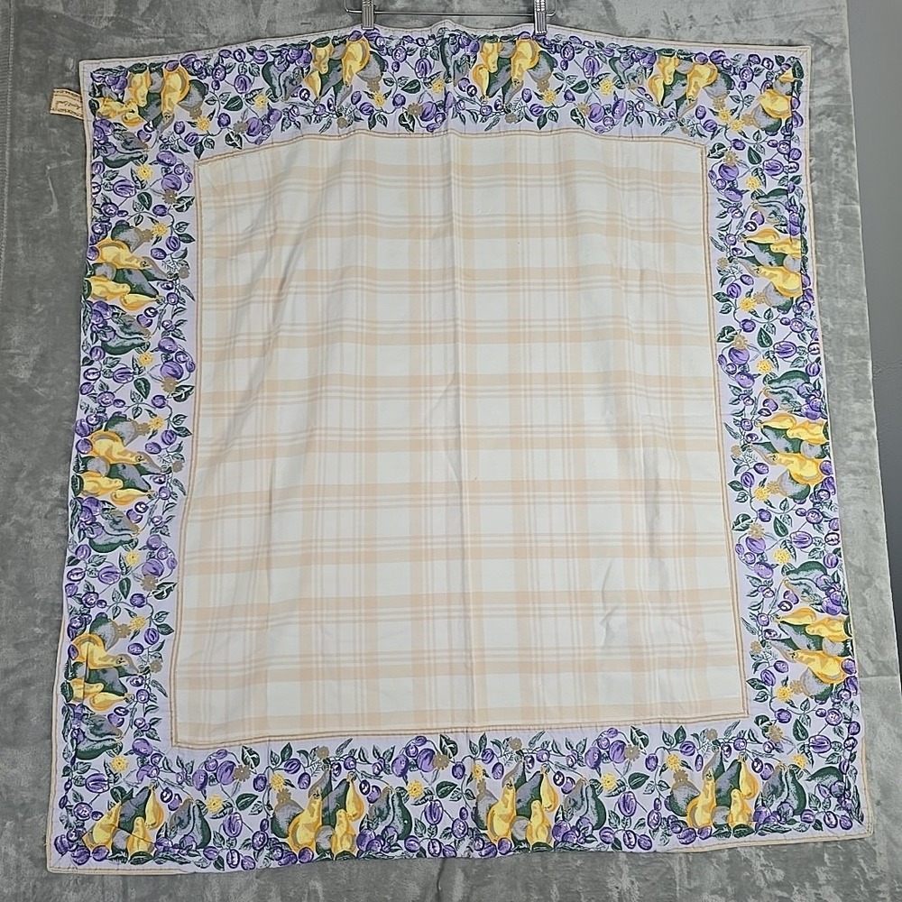 April Cornell Square Cotton Tablecloth 43x45 Reversible Plaid Fruit Cottagecore